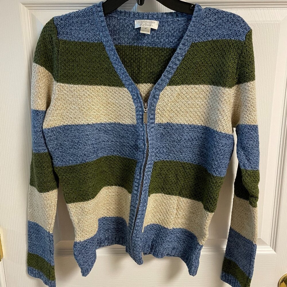 Christopher and Banks zipper front cardigan striped size medium NWOT